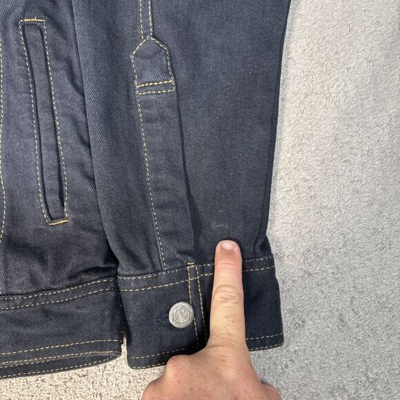Woodies Denim Trucker Jacket Women's Size L Stretch Dark Blue RFID Pocket Type 3 - Picture 4 of 16